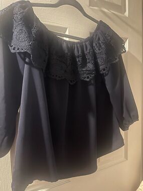 Embroidered Off-Shoulder Blouse in Navy